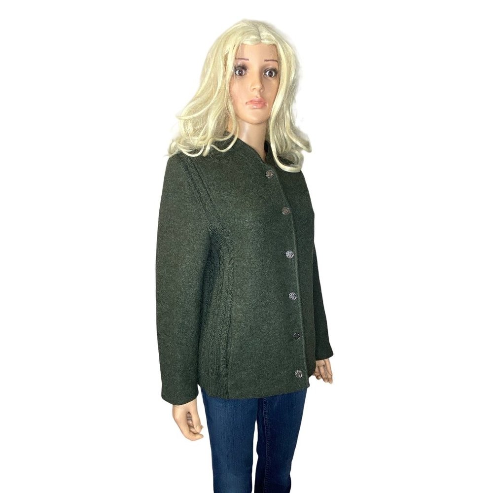Vintage German Wool Cardigan Archbishopric of Mainz 1765 Coin Buttons Green M HT - Picture 4 of 16